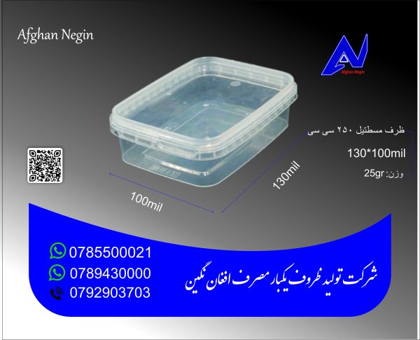 ظرف مسطتیل 250سی سی
